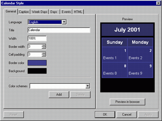 Screenshot of AutoSiteCalendar